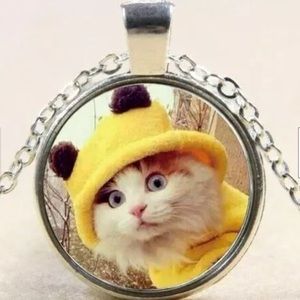 Cat Cabochon Pendant Tibetan silver Necklace